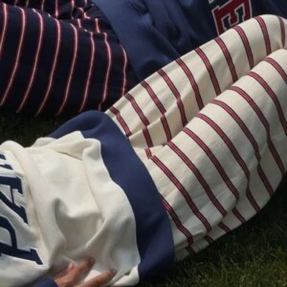 Parke coastal Striped Sweatpants with Navy and Red Accents - Picture 1 of 5